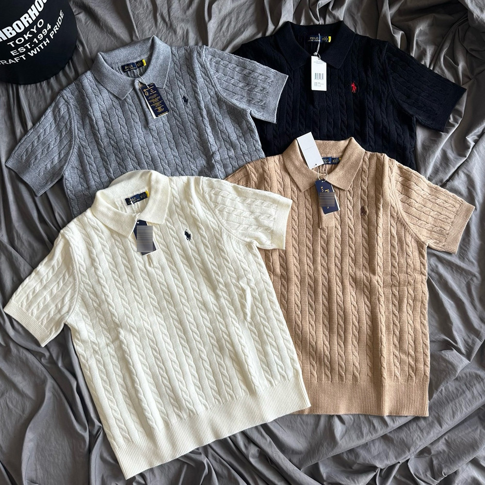 โปโล#RRL CABLE-KNIT POLO T-SHIRT