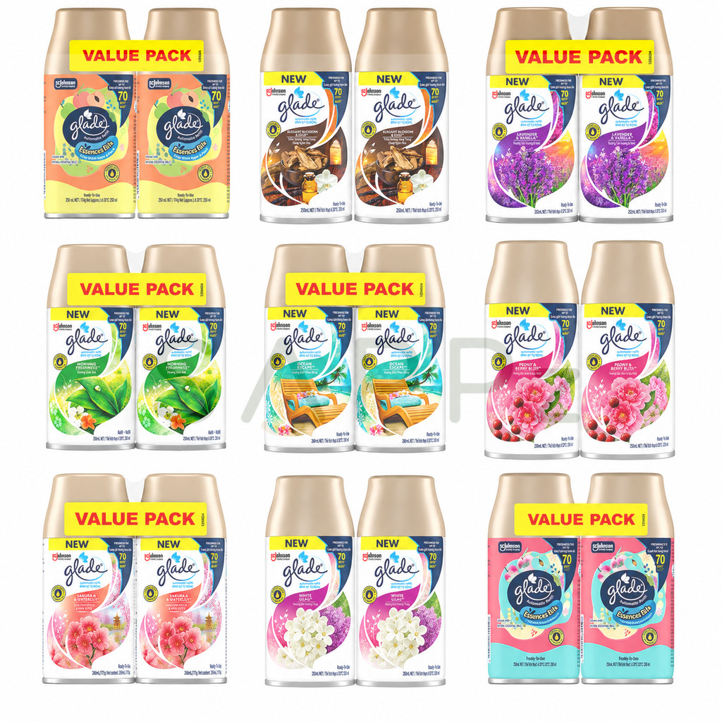 Glade Automatic Refill สเปรย์ปรับอากาศ รีฟิลเครื่องพ่นอัตโนมัติ แพ็คคู่ 2 กระป๋อง หลายกลิ่น ขนาด 252ml x2