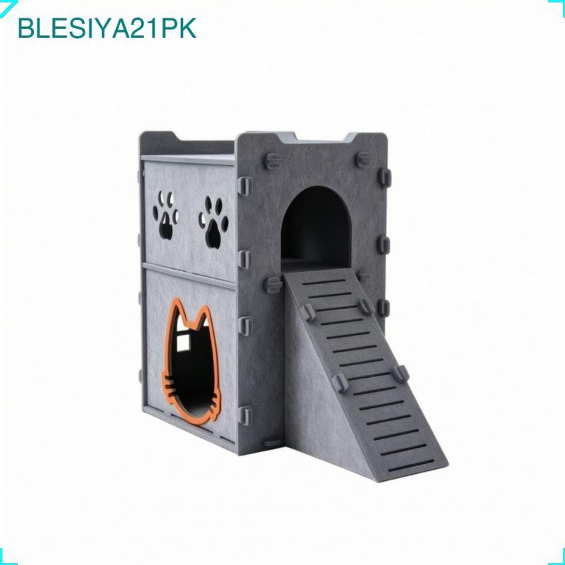 [blesiya21pk] Felt Cat House with Ramp สบาย Cat Hideaway with Ramp Pet Furniture Breathable Heavy-Du