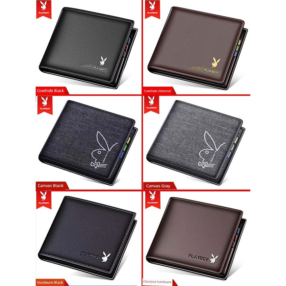 กระเป๋าสตางค์หนัง devid jones Playboy Mens Wallet College Student Thin Wallet