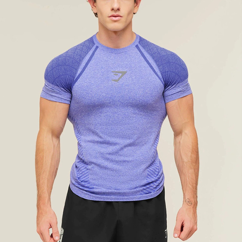 GYM Mens Elastic Sports Casual T-shirt Quick Drying Breathable Fitness Running Training Short Sleeved Top