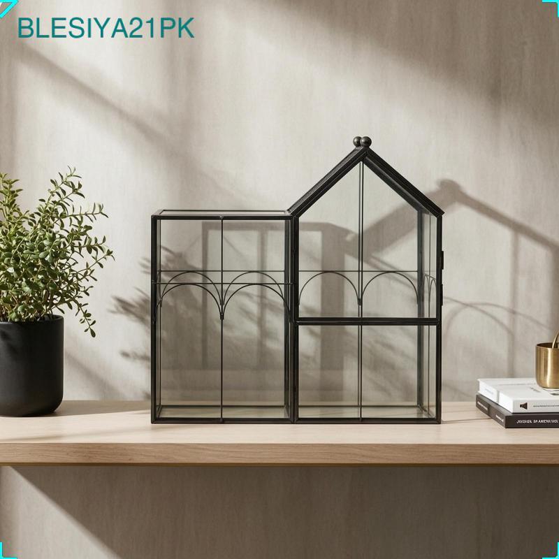 [blesiya21pk] ในร่มแก้ว Terrarium ที่มีกรอบโลหะตกแต่ง House Terrarium ที่มีบานพับประตูขนาดกะทัดรัด T