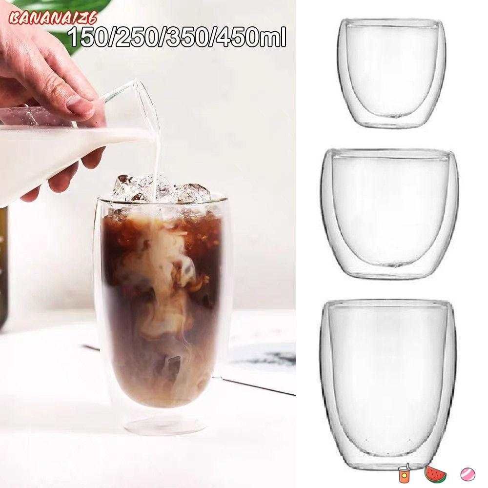 BANANA1Z6 150/250/350/450ml ถ้วยกาแฟโปร่งใส, Drinkware ทนความร้อนถ้วยแก้วสองชั้น,ถ้วยแก้ว Borosilica