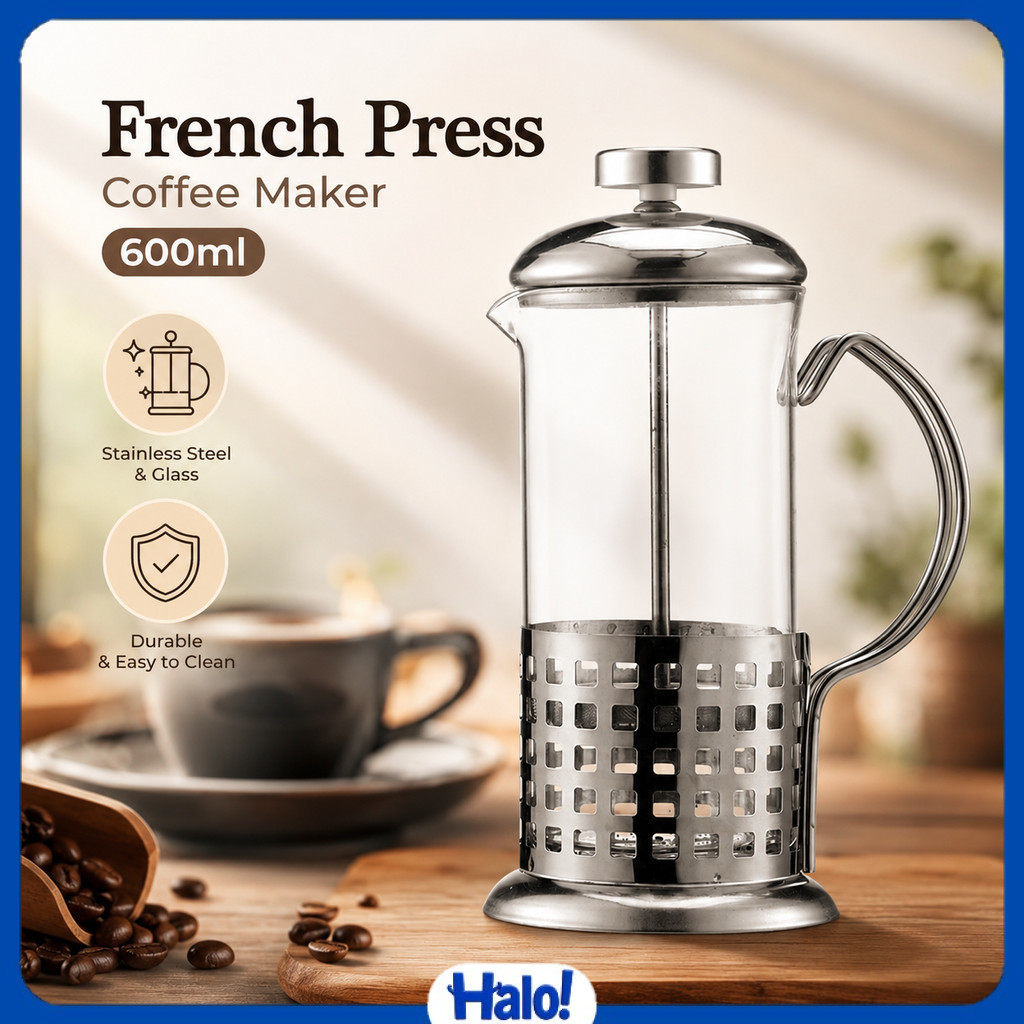 DUOLVQI French Press Coffee Maker Pot Plunger Glass Grid Pattern - KG72