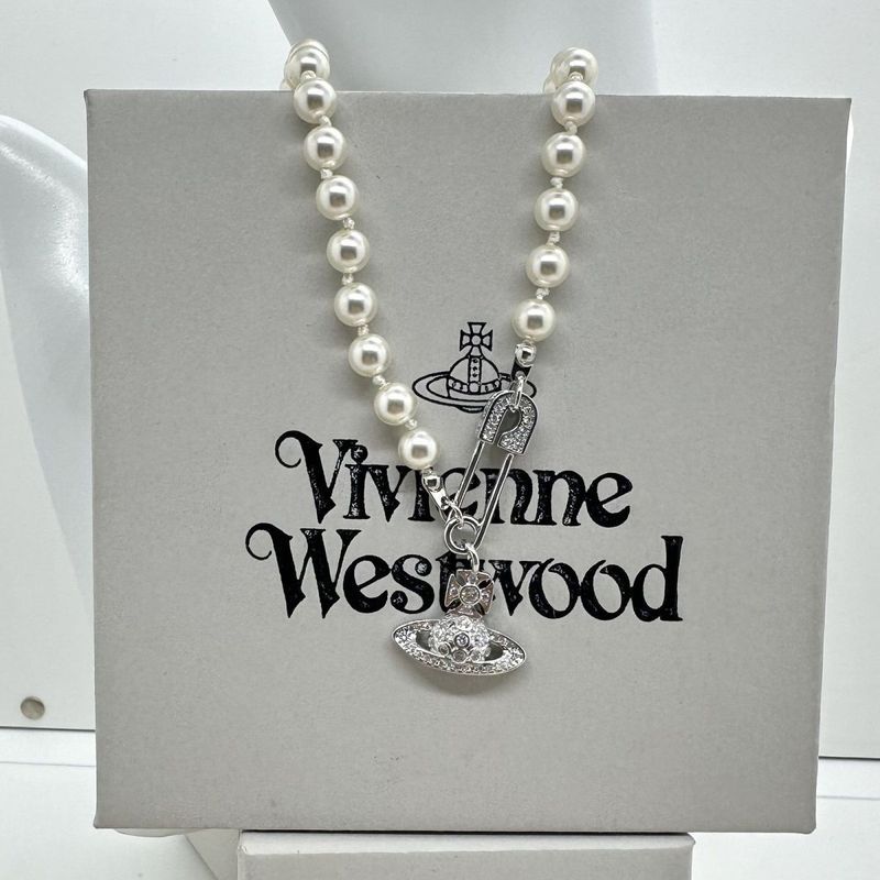 Flat Saturn Saturn Saturn Saturn Same Style Pin Pearl Necklace Classic Style Diamond-studded Paper N