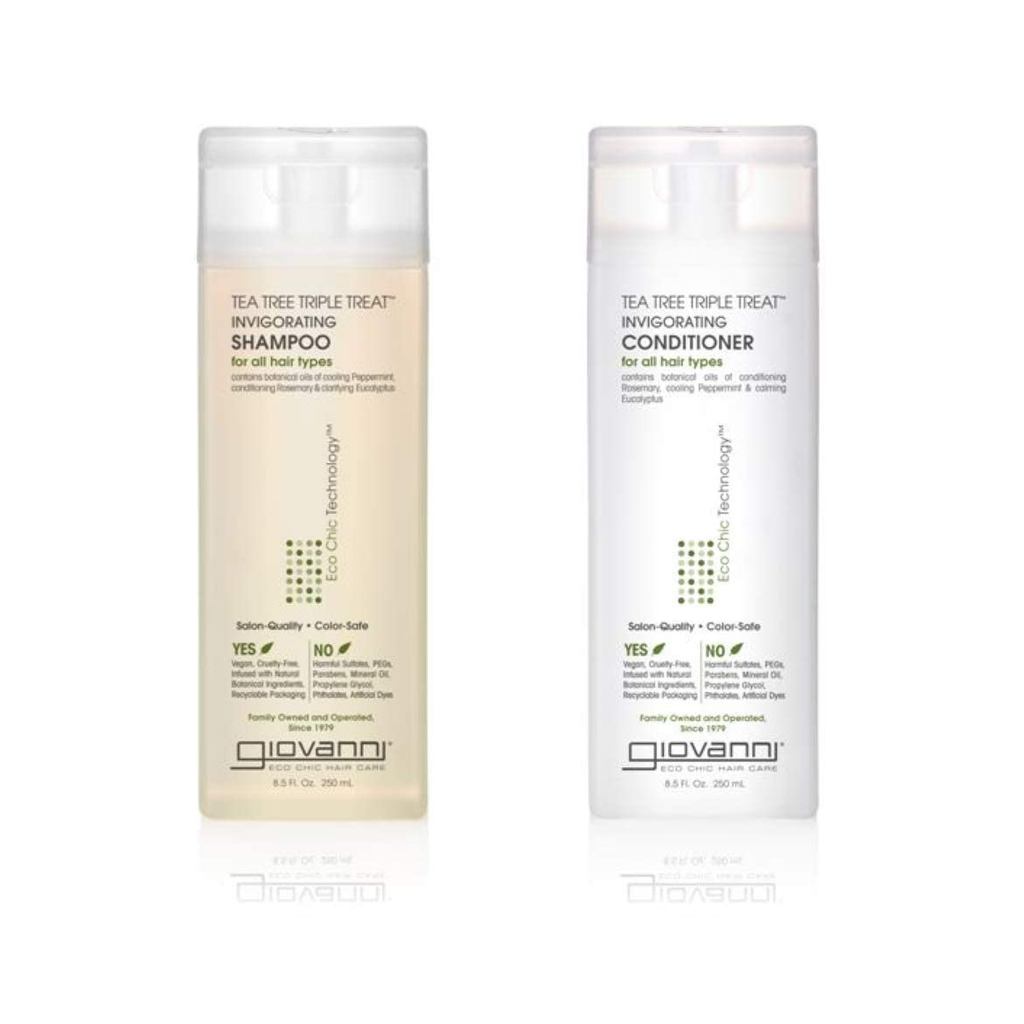 GIOVANNI Tea Tree Triple Treat Invigorating Shampoo & Conditioner Set - Cooling Peppermint, Eucalypt