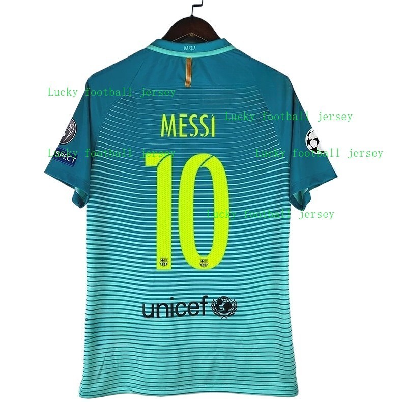 2016-2017 3RD Barcelona MESSI A.INIESTA NEYMAR JR คุณภาพสูงที่สาม Retro Football Jersey เสื้อยืดที่ก