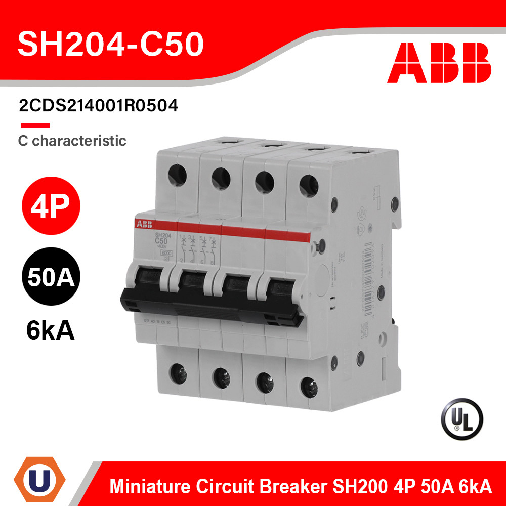 ABB Miniature Circuit Breaker (MCB) 4P 50A 6kA SH204-C50 | 2CDS214001R0504 | Ucanbuys