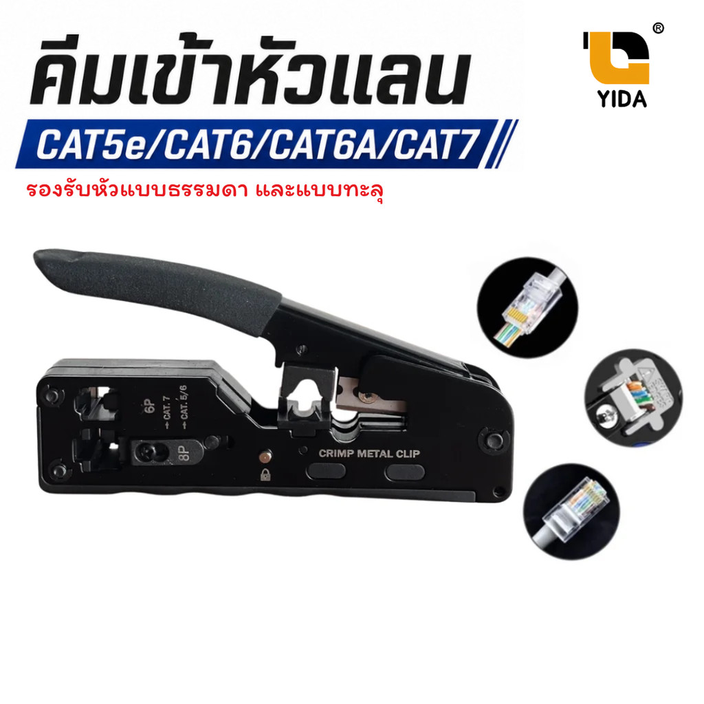 คีมเข้าหัวแลนรุ่นพิเศษ Cat5e Cat6 Cat6a Cat7 ใช้ได้ทั้ง แบบธรรมดาและแบบทะลุ