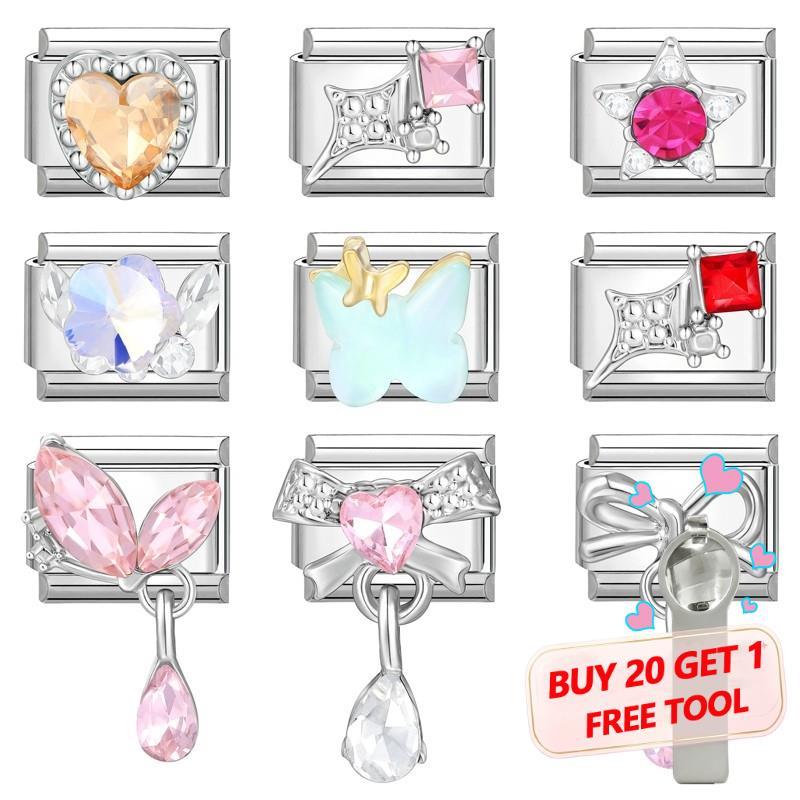แฟชั่น Kawaii Y2k ผีเสื้อ Love Star ดอกไม้อิตาเลี่ยน Charm Links Fit 9 มม.สร้อยข้อมือเครื่องประดับสแตนเลส DIY ทําของขวัญสําหรับผู้หญิงสาว