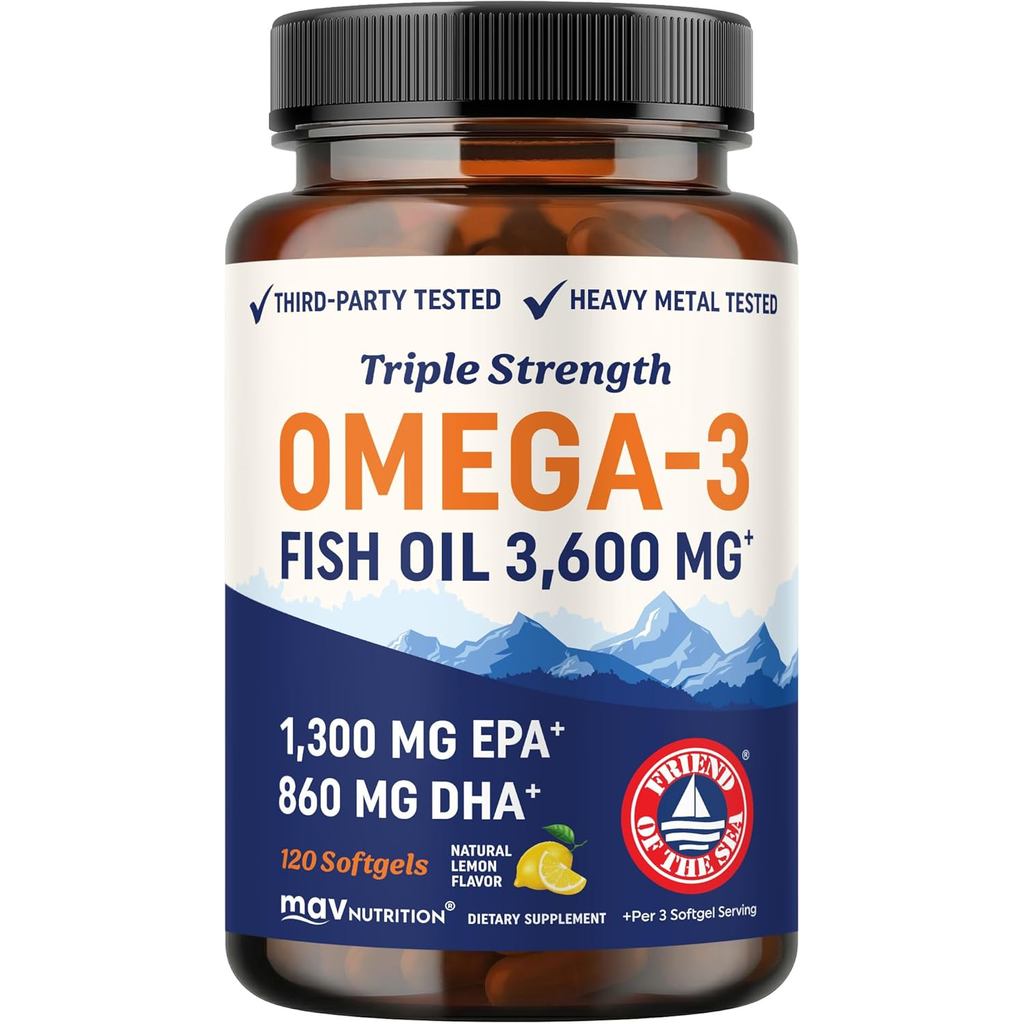 Triple Strength Omega 3 Fish Oil 3600 mg, EPA & DHA, Over 2100mg Omega-3 BZO8