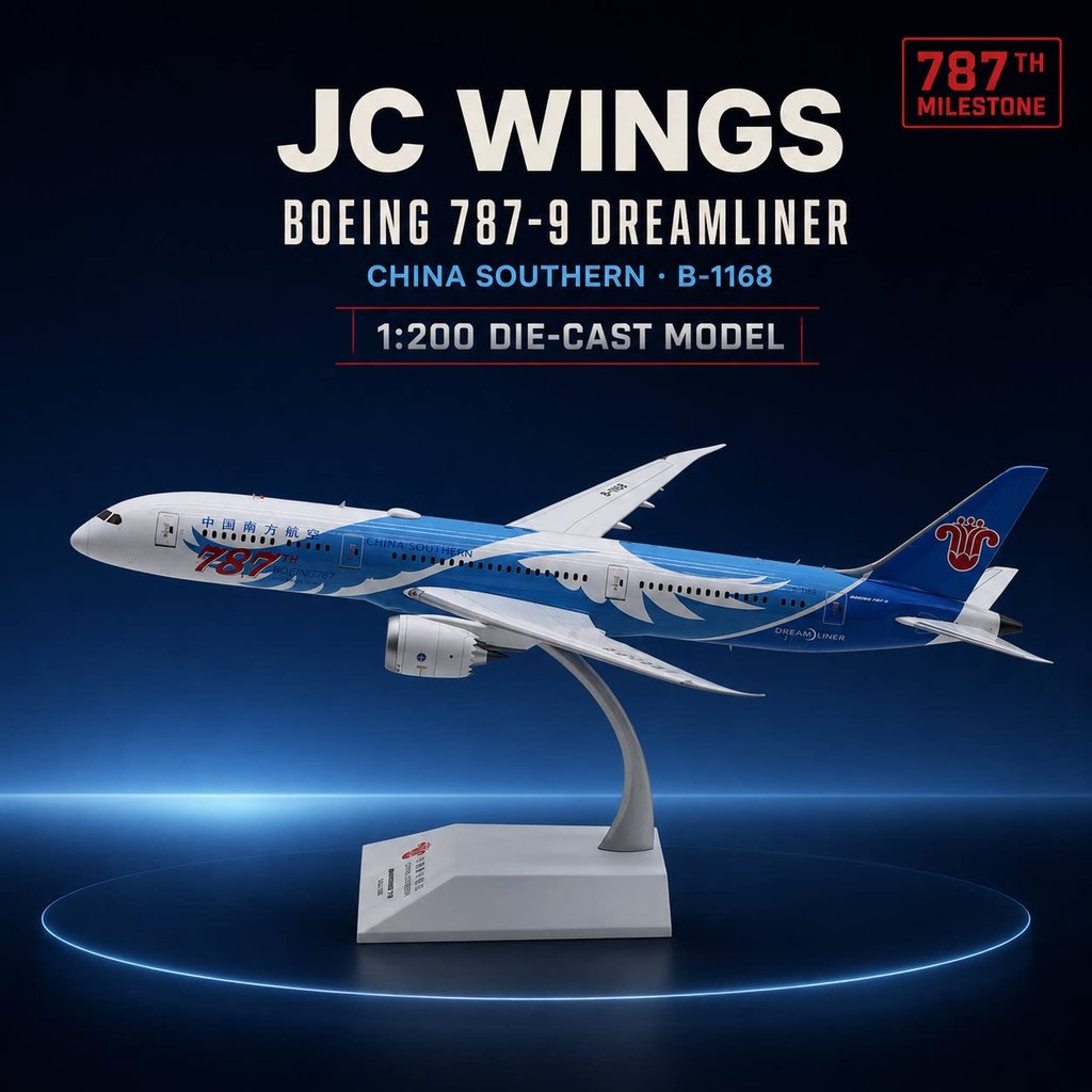 JCwings China Southern Airlines Boeing 787-9 โมเดลเครื่องบิน 1: 200 No. 787 ทาสี B-1168