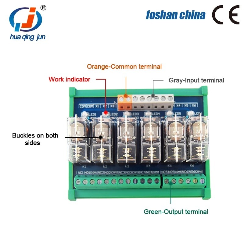 Huaqingjun 6-Channel 1NO 1NC G2R-1 24VDC 12VDC รีเลย์โมดูล QJ-6RG-O1Z-24V 10A SPDT รีเลย์สําหรับ PLC