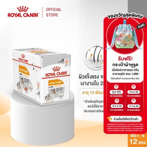 [12 ซอง] Royal Canin Coat Care Pouch Loaf อาหารเปียกสุนัขโตทุกขนาด บำรุงเส้นขน (โลฟ,Wet Dog Food,โรยัล คานิน)