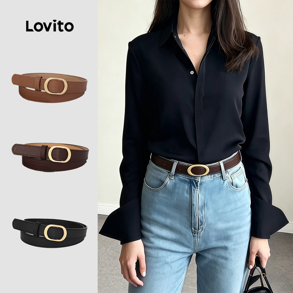 (New Arrival) Lovito เข็มขัดลําลอง เข็มขัดเรียบง่าย BTFB123FX011