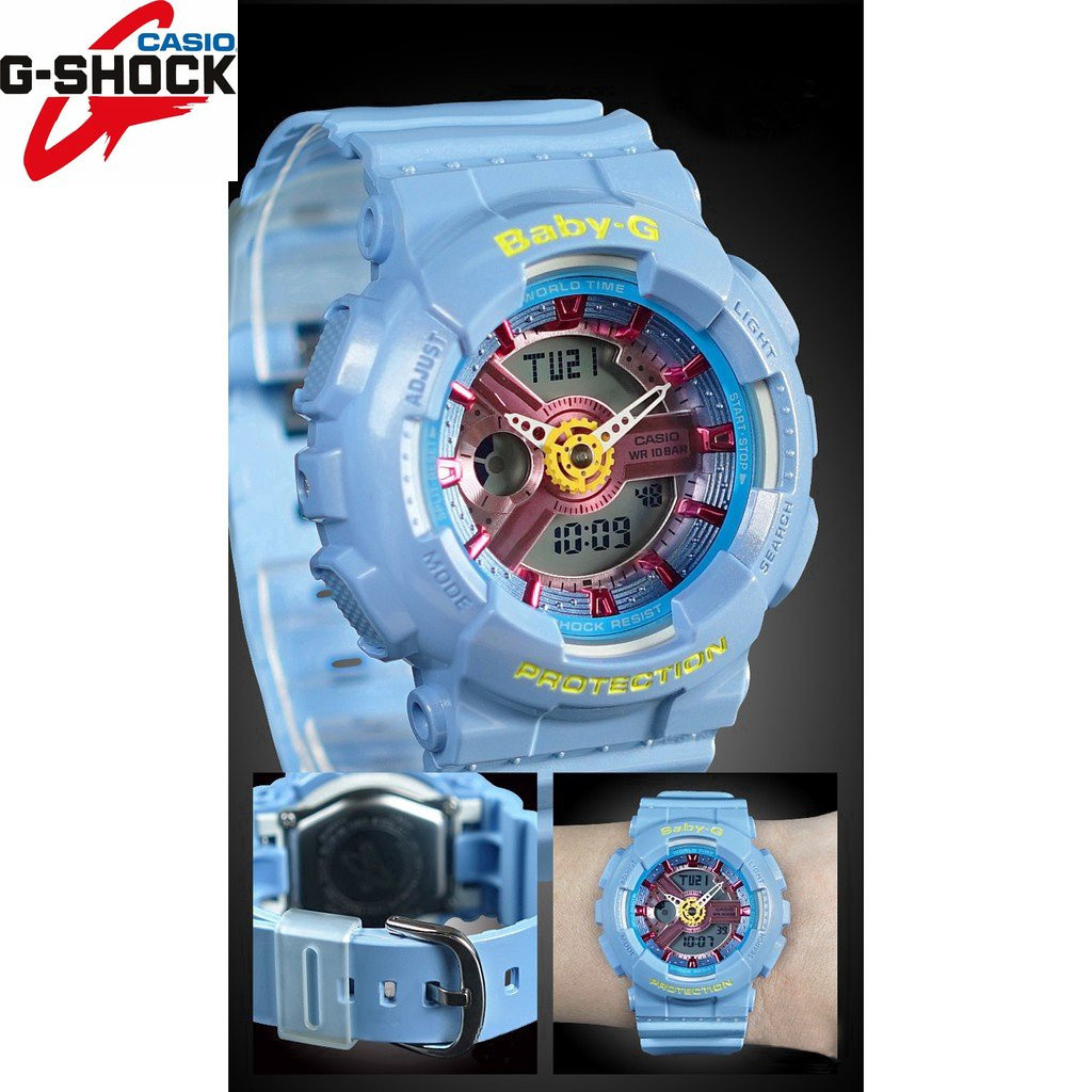 QIXIAO G*/*shock Baby-G BA110 Sky Blue นาฬิกาข้อมือผู้หญิงกีฬานาฬิกาแฟชั่นเรซิ่นสายนาฬิกา F168