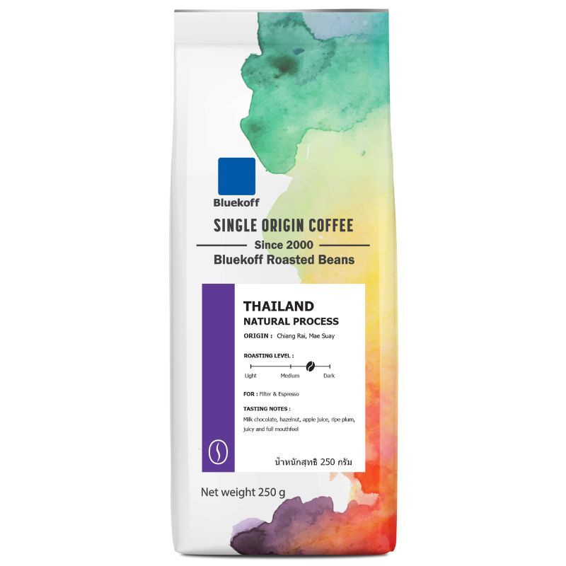 บลูคอฟกาแฟคั่วเมล็ดเนเชอรัลโพรเซสอาราบิก้า 250กรัม Bluekoff Roasted Coffee Been Arabica Natural Process 250g.