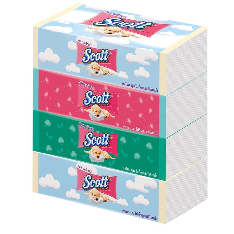 สก็อตต์กระดาษเช็ดหน้าซอฟท์บ็อก 110แผ่น แพค 4 Scott Soft Box Facial Tissue 110sheets Pack 4
