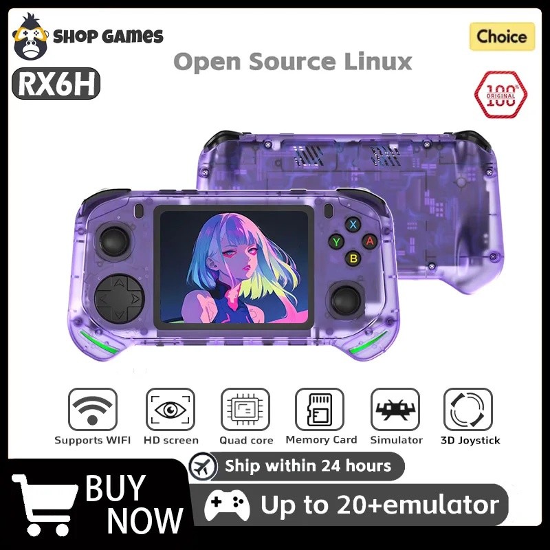RX6H Retro คอนโซลเกมมือถือ Linux ระบบ 3.5 นิ้วหน้าจอ IPS แบบพกพากระเป๋าเครื่องเล่นวิดีโอ 64GB 128GB 
