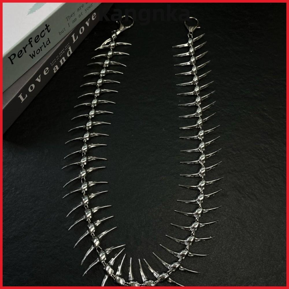 KANGNKA Jean Pant Chain, Spike Fishbone Body เครื่องประดับเอว, Gothic Metal Skull Charm เข็มขัด Jean