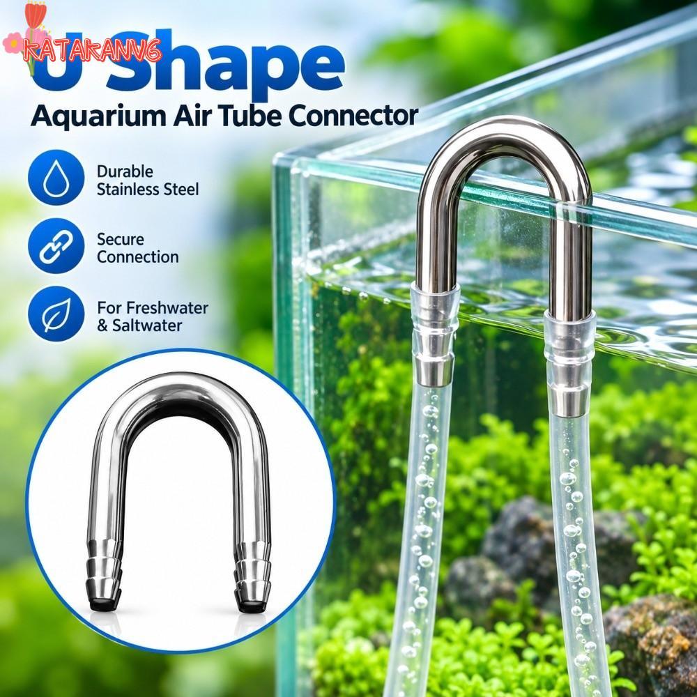 KATAKNV6 Air Tube Connector, สแตนเลส 4-5 มม.หลอด Aquarium Airline Connector, U รูปร่างสนิมทน Diffuse