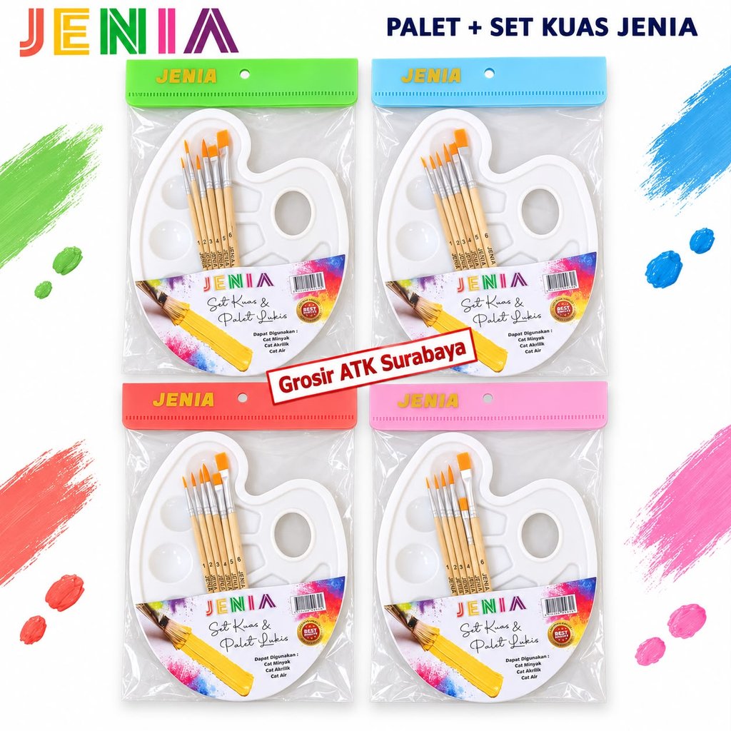(GET 1 ชุด) PALLET + 6PCS NYLON BRUSH SET JENIA / Palette Paint Plate Holder วัสดุพลาสติกผสมสี + 6 ช