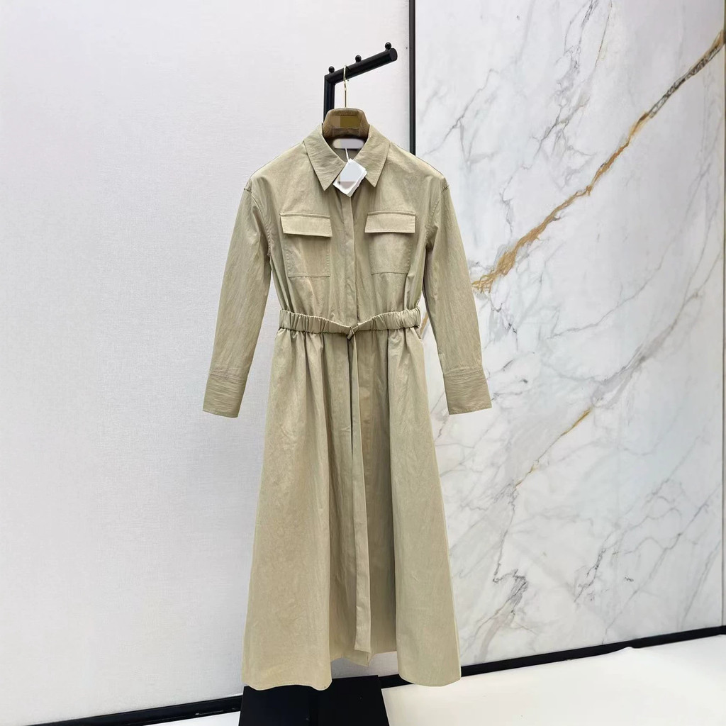 8WMU LO// 26Early autumn fashion: elegant long shirt dress with double pockets, a stand-up collar, a