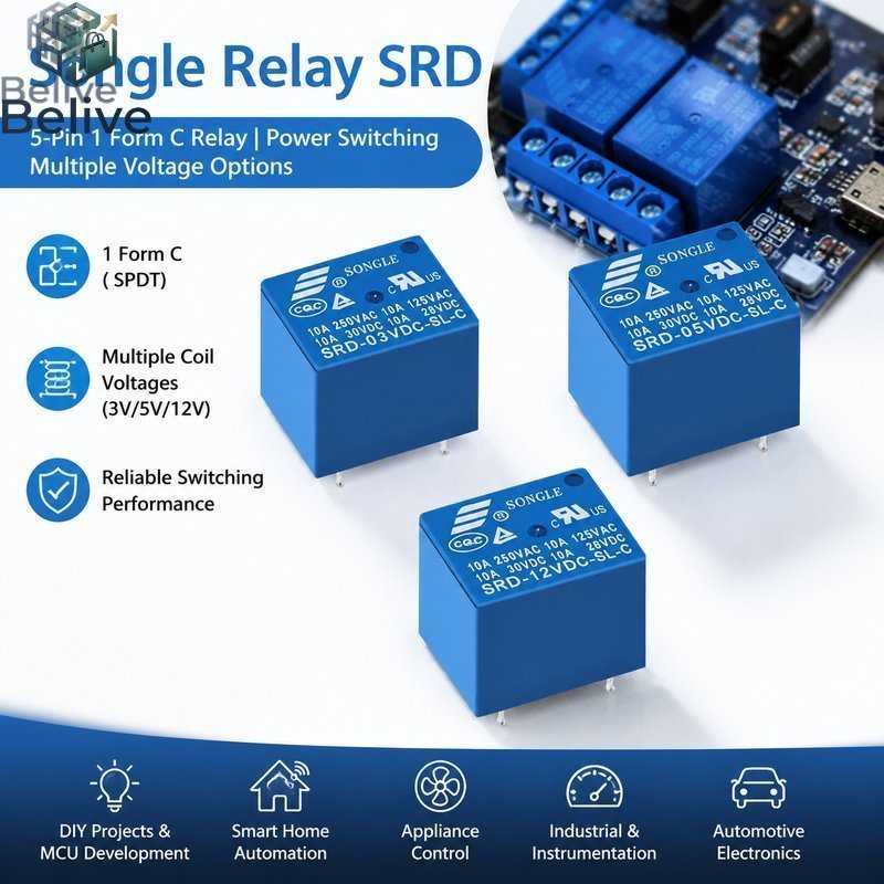 ชุด10ชิ้น รีเลย์ 3V 5V 12V 10A แบบ 5ขา Relay SRD-12VDC-SL-C