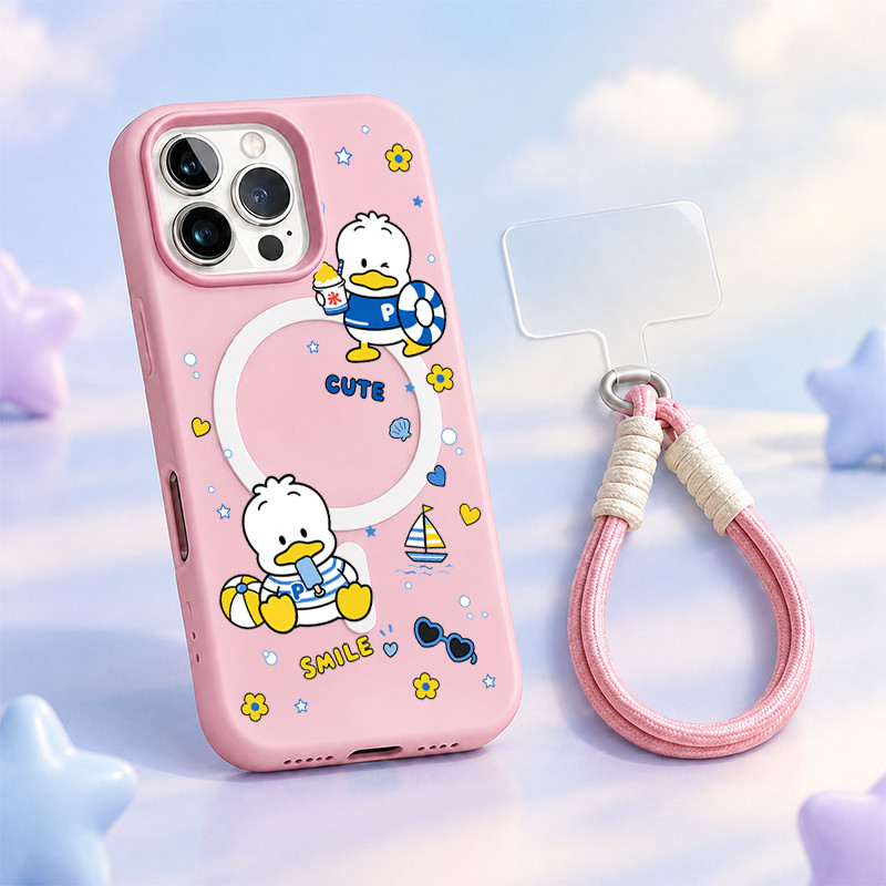 เคสไอโฟน เคส iphone ✨ เคสเจลลี่แม่เหล็ก พร้อมสายคล้อง สีพาสเทล ลายน่ารัก ขอบกล้องสูง iPhone 11 13 15 17/18P HHGDCXK129