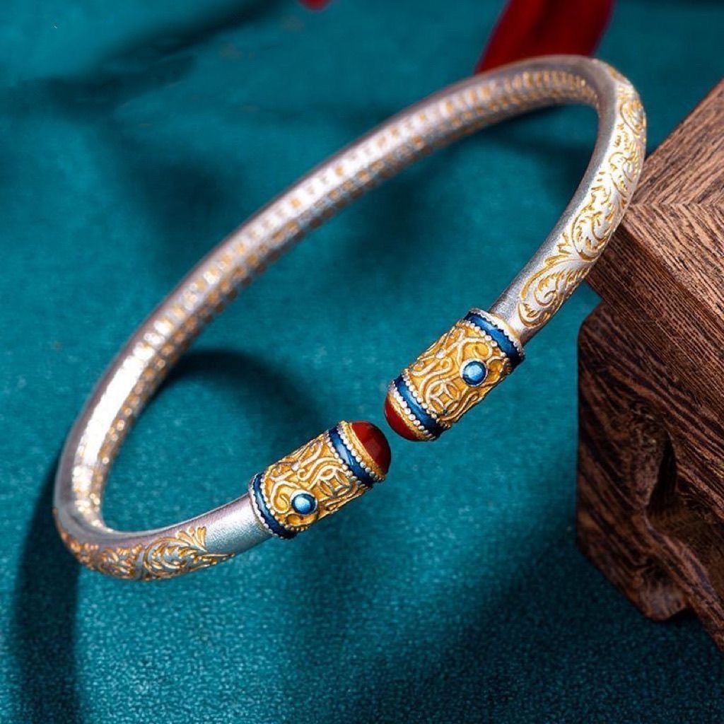 สร้อยข้อมือเงินสเตอร์ลิง S9999 สไตล์จีน เคลือบ.gold งานฝีมือคุณภาพ