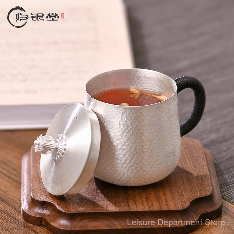 Back to Yintang Silver Cup ถ้วยชาเงินบริสุทธิ์ถ้วยพร้อมฝาปิด Silver999Tea ถ้วยกาแฟแก้วสํานักงาน 5C7P