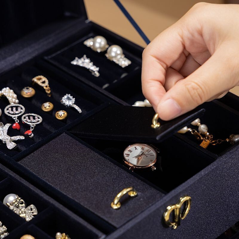 HOT DEAL2025 ใหม่สไตล์กล่องเก็บเครื่องประดับสร้อยคอต่างหูแหวนหลายชั้นกล่องเครื่องประดับ cpb Flannel 