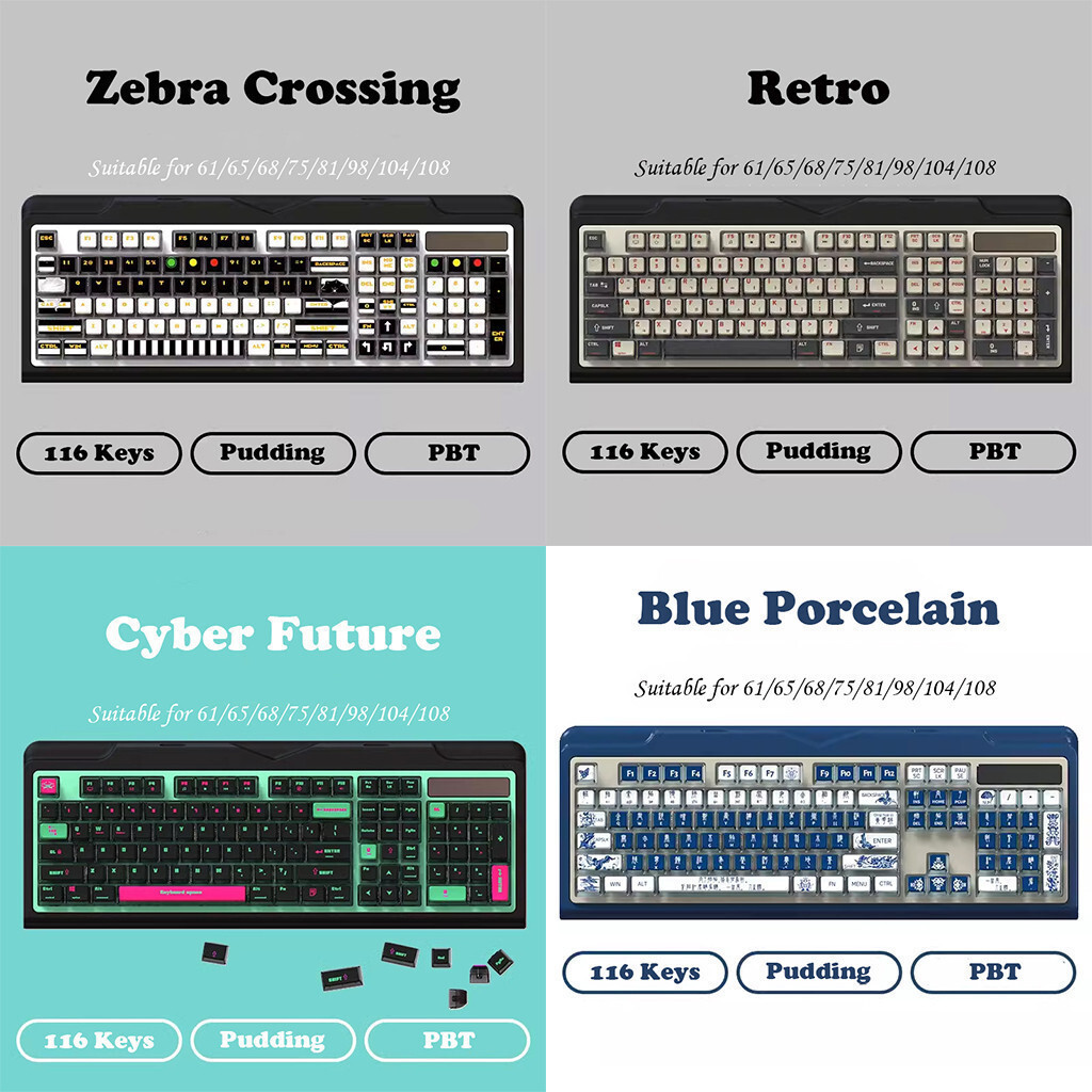 Purdding CollectionBlue & White Borcelain Pudding Keycap ASA Profile PBT Four Sided Light Transssion