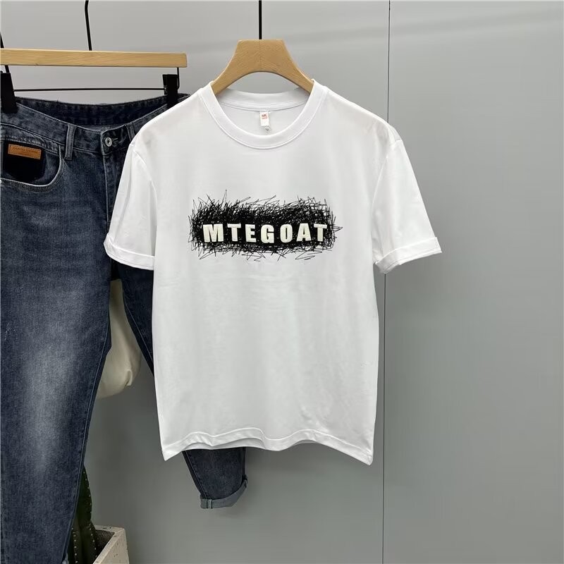 2025 NEW Summer Short Sleeve T-Shirt for Men 2025 New Loose Trendy Brand Youth White Round Neck Vers