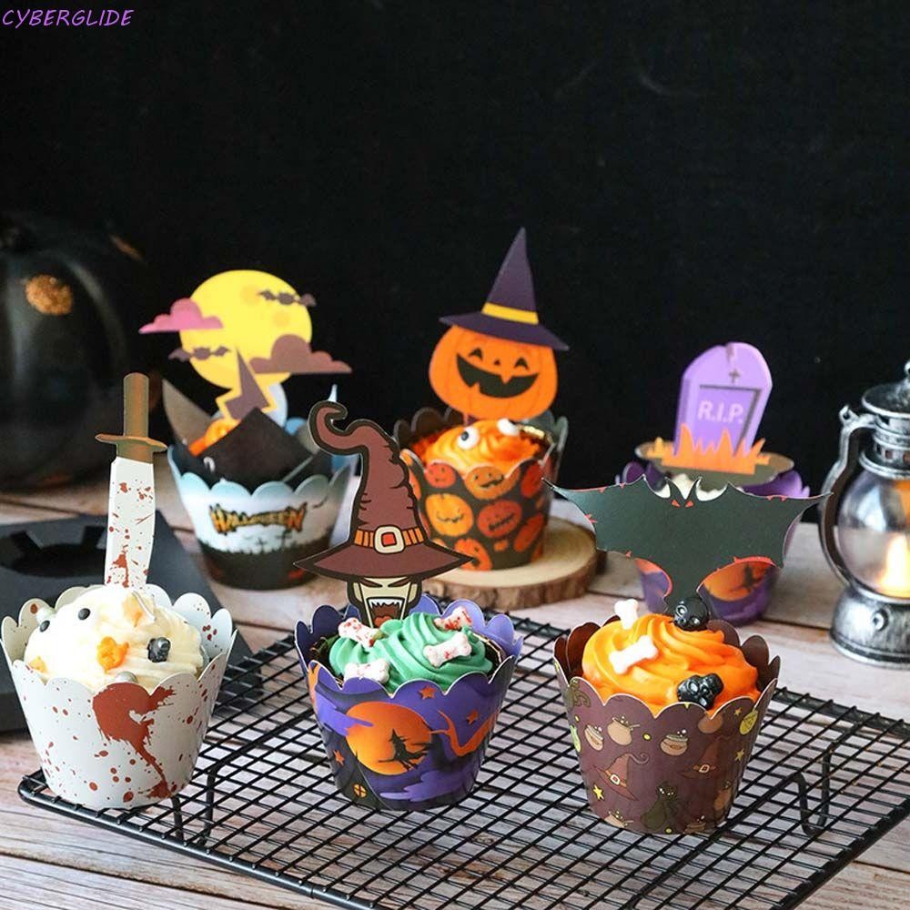 CYBERGLIDE Muffin Cases Party Cupcake Tray Halloween Decoration Pumpkin Paper Cup