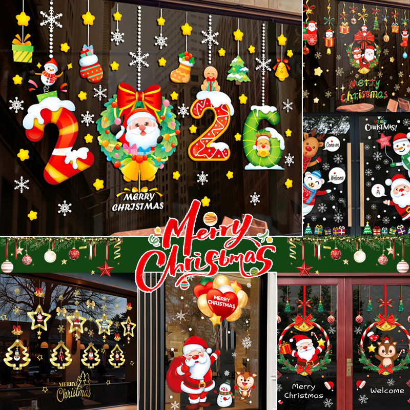 สติกเกอร์พีวีซีคริสต์มาสกันน้ำ ตกแต่งหน้าต่างร้าน-บ้าน ติดง่ายถอด ไม่ทิ้งร่องรอย 2แผ่นพร้อมใช้