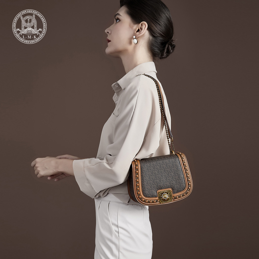 French LMK Saddle Bag Female Chain Small Bag All-Match High-End Underarm Bag Shoulder Messenger Bag 