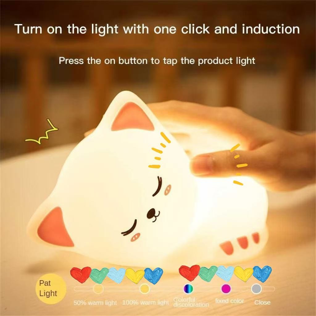 Cat โคมไฟตั้งโต๊ะ โคมไฟกลางคืน Led ซิลิโคนนิ่ม ชาร์จ USB รูปสัตว์ สัมผัสบรรยากาศ สําหรับตกแต่งห้องนอนเด็ก