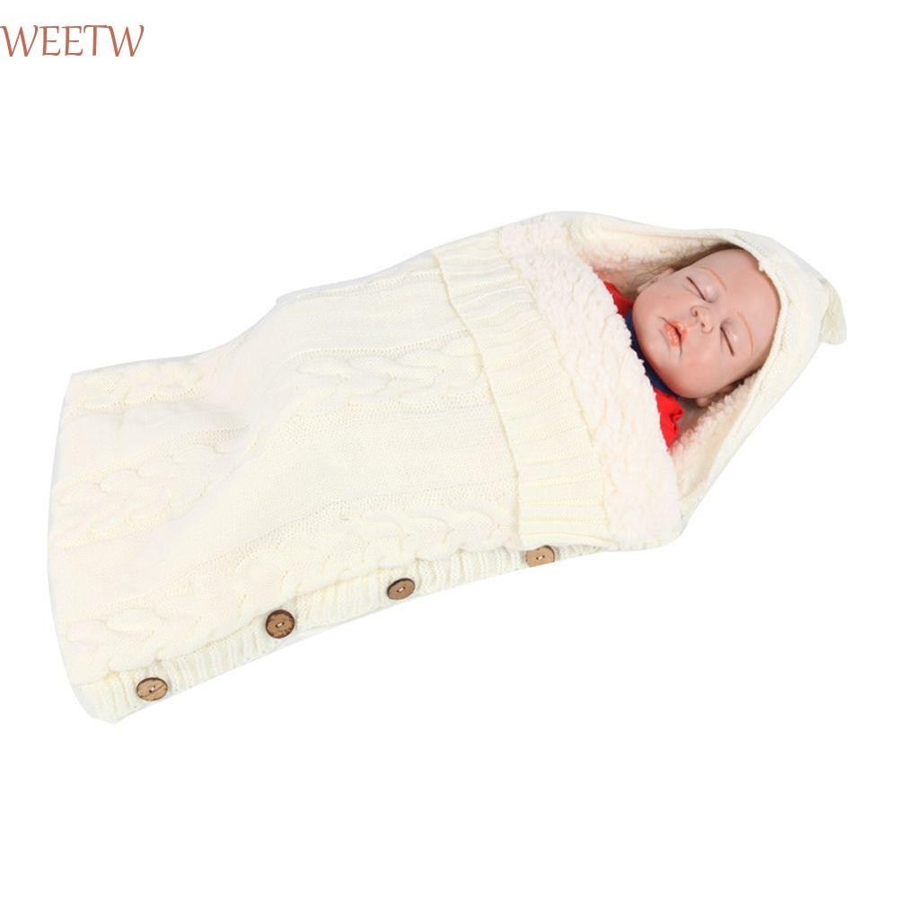 WEEKW ผ้าห่อตัวเด็กสําหรับเด็กทารกหนาปุ่มถักฤดูหนาวทารกแรกเกิดห่อผ้าห่ม