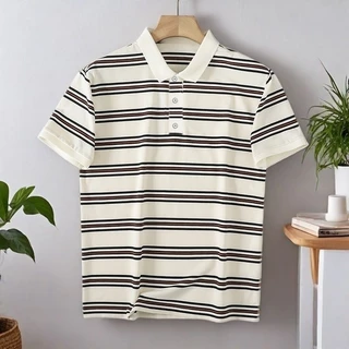 Chaistyle เสื้อโปโล ลายทางสำหรับฤดูร้อน แขนสั้นชายวัยกลางคน แบบหลวม แมทช์ลุคง่าย สไตล์ธุรกิจ/ลำลอง ขนาด M-3XL