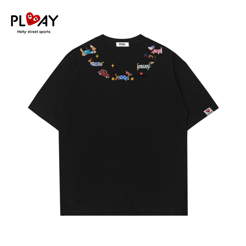 เสื้อยืดแขนสั้น CDG PLAY ลายพิมพ์ลูกสุนัขคู่ สไตล์สมัยใหม่ สำหรับฤดูร้อน