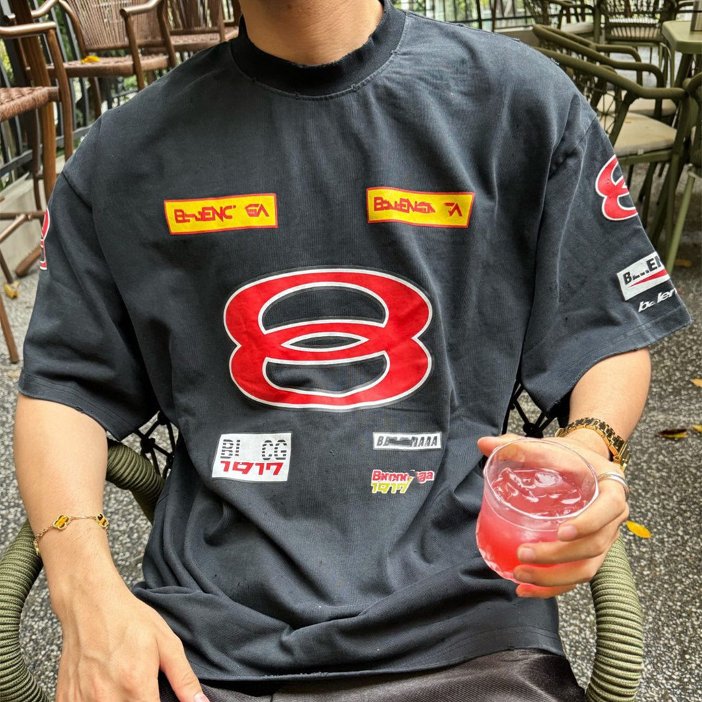 LAX2 BL * G Double Ring Badge ป้ายเล็กสำหรับพิมพ์ตัวอักษรรอบวงคอดีไซน์สำหรับเสื้อยืดแขนสั้นทั้งผู้ชา