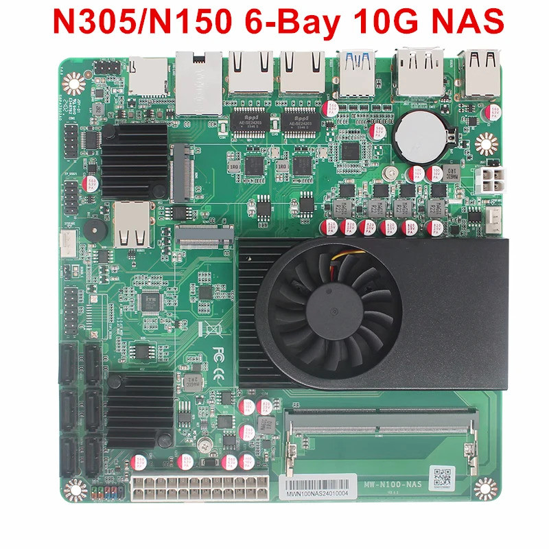 10G NAS เมนบอร์ด Intel i3-N305 N150 N100 6-Bay 1*10G 2*2.5G i226-V 2*NVMe 6*SATA3.0 1*DDR5 Firewall 