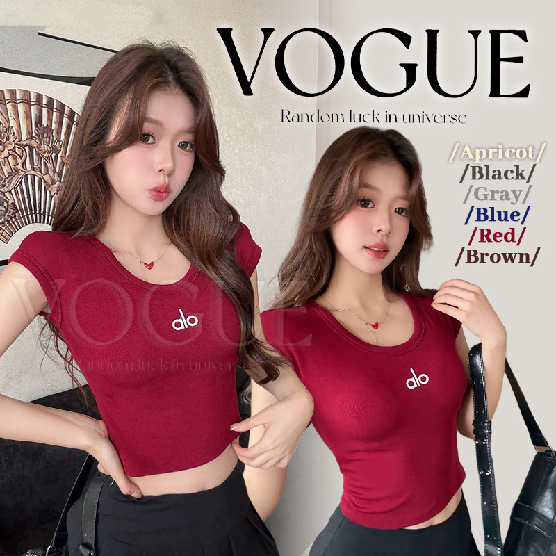 Vogue🌟พร้อมส่ง🌟 เสื้อคอกลมแขนสั้น สีพื้นยืดพอดีตัว ใส่ง่ายสบายมาก (FY327)