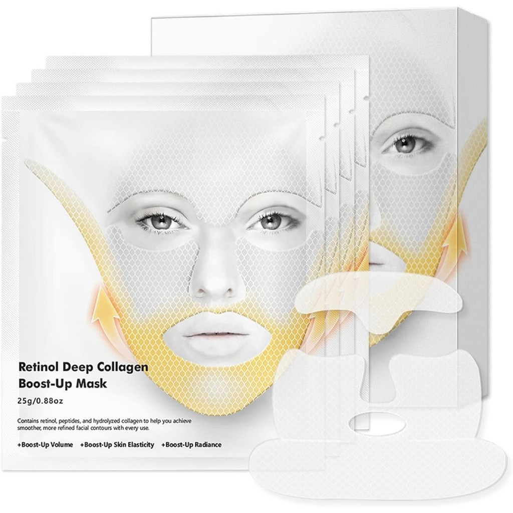 Masque Collagene Visage เกาหลี,Deep Collagen Retinol Tension Boost Up Mask Set,4pcs กระชับใบหน้าและย