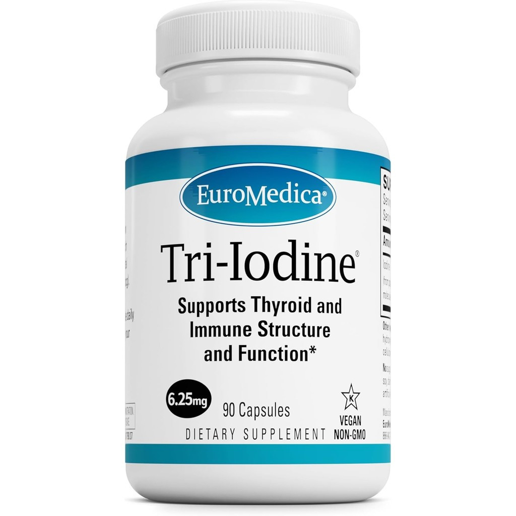 EuroMedica Tri-Iodine, 6.25mg, 90 แคปซูล - Potassium Iodide, Sodium Iodide & Molec Diammune Function