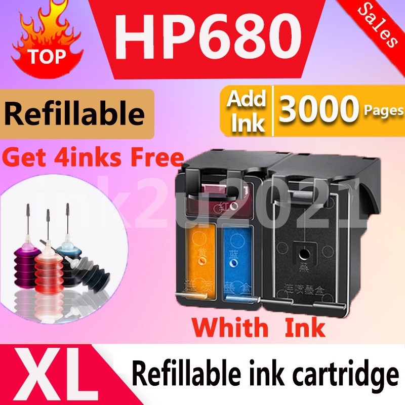 HP 680xl หมึก hp680 xl hp 680 xl สีดํา 680xl refil เติมตลับหมึกสําหรับ HP Deskjet 1115 2138 4538 111