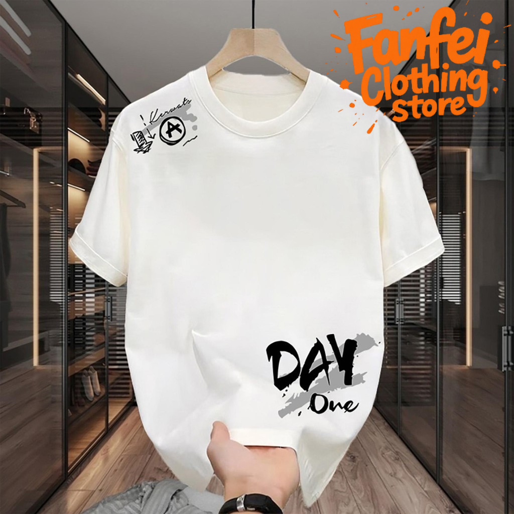 จัดส่งตลอด 24ชั่วโมง Fanfei oversized t shirt เสื้อยืดแขนสั้นสไตล์สตรีทอเมริกัน พิมพ์ลายตัวอักษรกราฟฟิตี ทรงหลวม ใส่สบาย
