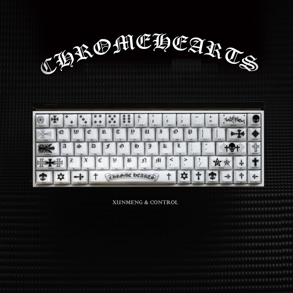Chrome Hearts Keycaps 80 คีย์โปรไฟล์เชอร์รี่ ABS PC Wooting Aula F75 Mechanical Keycap พิมพ์ด้านข้าง Jelly Black & White Keycaps