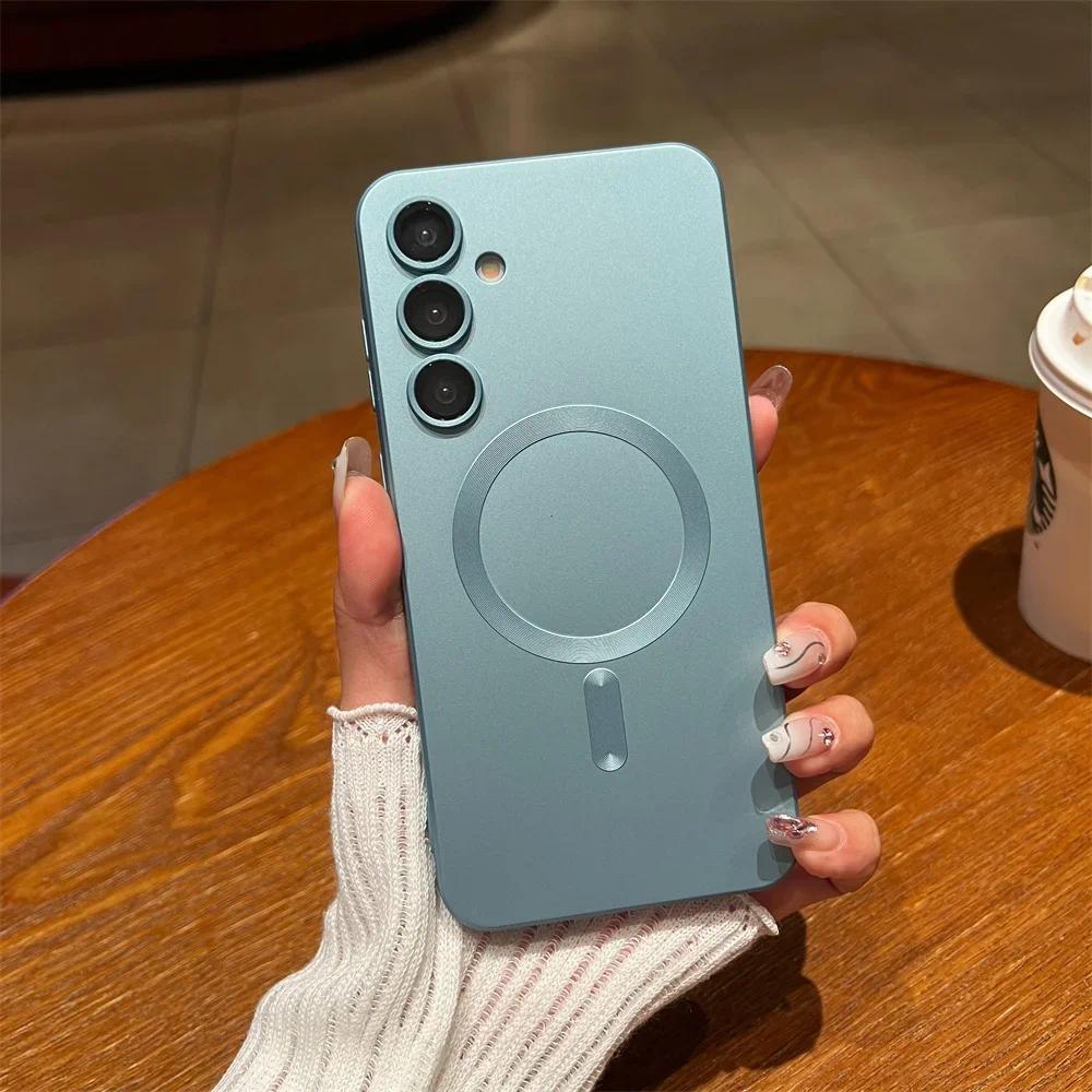 SAMSUNG Matte Softซิลิโคนเคสโทรศัพท์สําหรับSamsung Galaxy S25 S24 Plus FE Ultra S25FE S25edge S24FEฝาครอบแม่เหล็กFunda